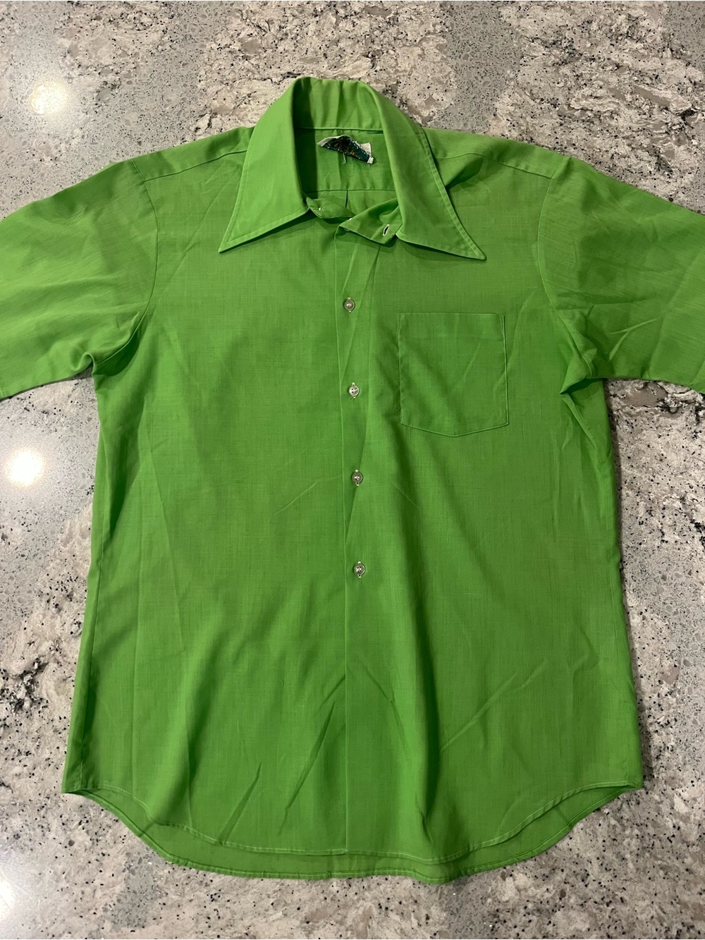 Vintage 60s 70s Arrow Men's Bright Green Short-Sleeve Button-Down Shirt